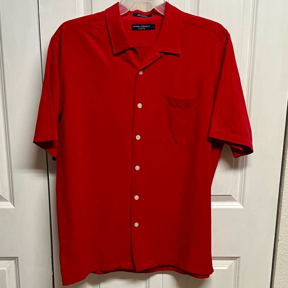Daniel Cremieux Silk Blend Red Short-Sleeve Camp Collar Shirt Size L